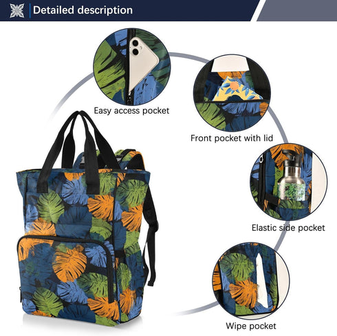 SUABO Backpack Colorful Palm Leaf Pattern Baby Diaper Bag Large Bag Waterproof Travel Diaper Bags for Moms and Dads