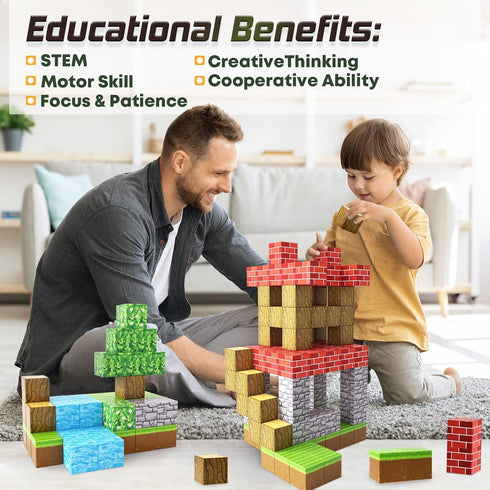 Magnetic Blocks-Build Mine Magnet World Edition, STEM Montessori Sensory Toys for Boys & Girls Age 3+, Fidget Cubes