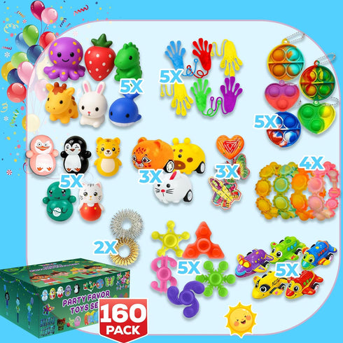 TwCare 160 Pack, Randomly Set Pcs Fidget Toys Party Favors Selected Pop Sensory Gifts Stickers for Kids Adults Boy Girl