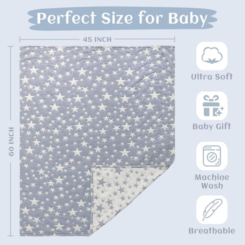 3 45x60 Inches 45"x60", NTBAY Layer Oversized Muslin Cotton Toddler Blanket, Jacquard Reversible Nursery Bed Blanket