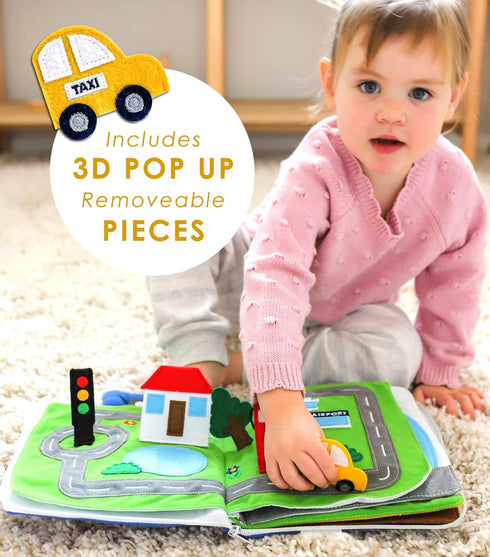 Curious Columbus Quiet Book - Away We Go Busy Book for Toddlers, Montessori Airplane Travel Toy for Preschool and Early