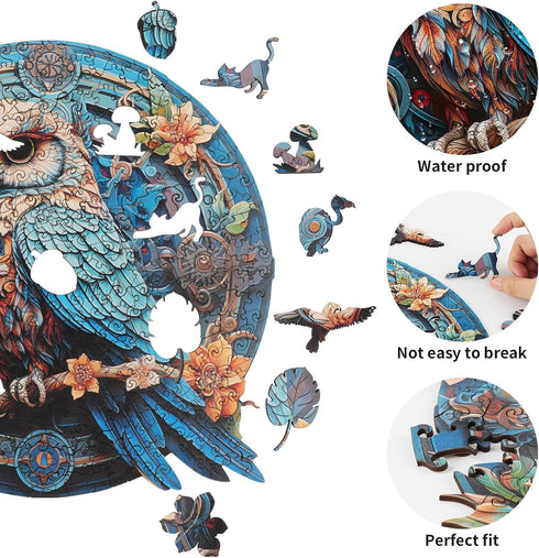 KAAYEE Wooden Jigsaw Puzzles - Unique Shape Advanced Wise Owl Puzzle for Adults, Family Puzzles