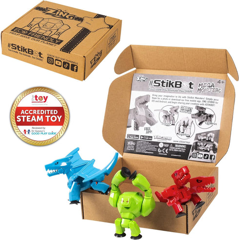 StikBot Zing Mega Monsters 3 Pack, Complete Set of 3 Poseable Monster Action Figures