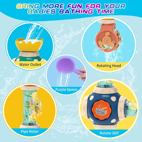 Bath Toys, STEM Baby Bathtub Toy with DIY Pipe Tubes, Cute Bathroom Time Spray Waterfall Shower Toy