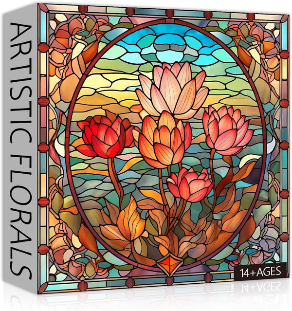 PICKFORU 1000 Piece Stained Glass Flower Puzzles for Adults - Colorful Floral Art