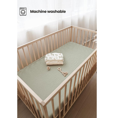 2 100% (28"x 52"), Konssy Muslin Crib Sheets PCS, Cotton Baby Crib Sheets for Standard Crib Mattress Soft