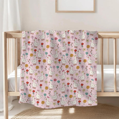 Selgkds 50x60inch Cute Geese Boho Flowers Baby Blankets for Girls Boys Infants Toddler Crib Stroller Pink Spring Ducks