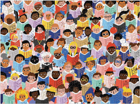 Galison - Book Club Puzzle, 1,000 Pieces, 20” x 27'' - Colorful, Humorous Illustration of People Reading