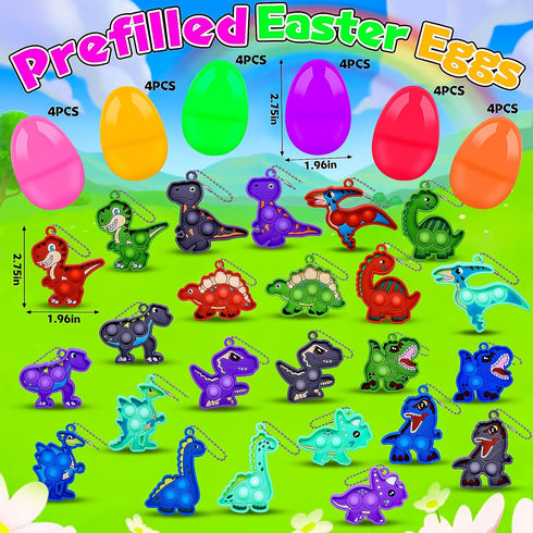 24 Pack 2.7inch Kiss Monkey Prefilled Easter Eggs with Toys, Easter Eggs Filled with Dinosaur Pop Toys, Easter Basket