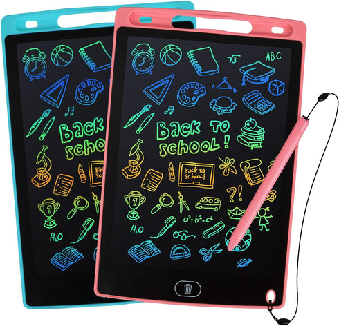 2 Packs LCD Writing Tablet, 8.5 Inch Colorful Doodle Pads for Kids 3-6 Years, Educational Travel Game Toys, Pink+Blue