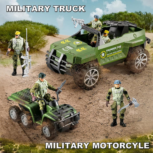 JASSKKBO 56-in-1 Sets 4-7 8-12, Army Men Toys for Boys Military Helicopter/Truck/Kayak Boat/Motorcycle/Army Men Action