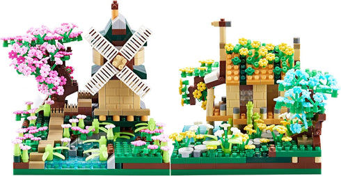 Tree House River Windmill and Port Cabin Model - Creative DIY Assembly Blocks for Girls, Children, and Adults