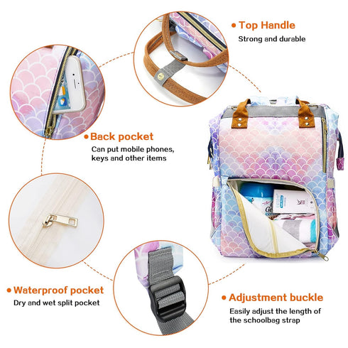 LIMHOO Backpack, Mermaid Diaper Bag Waterproof Baby Care Bag, Women Travel Baby Nappy Changing Bag