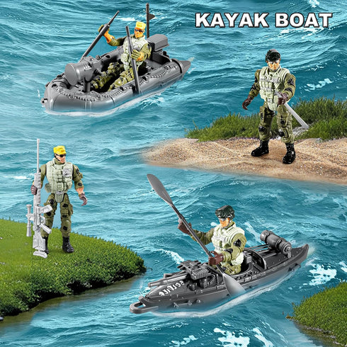 JASSKKBO 56-in-1 Sets 4-7 8-12, Army Men Toys for Boys Military Helicopter/Truck/Kayak Boat/Motorcycle/Army Men Action