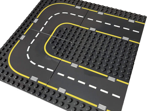 Apostrophe Games Building Block Road Base Plates for Large Blocks 7.5" x 7.5", 4 Street Baseplates (2 Straight & 2 Curved Roads) Compatible with Major Brands, STEM Learning