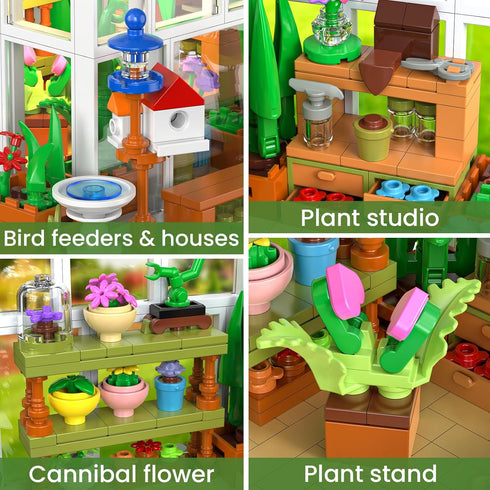 Set Sets 8+ (779 GEVINST Flower House for Adults Building with Led Light, for Home Display Decoration, Greenhouse Model