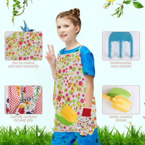 Set, 3 4 5 6 7 8 Kids Gardening Kids Gardening Tools with Watering Can, Shovel, Rake, Gloves, Waterproof Apron