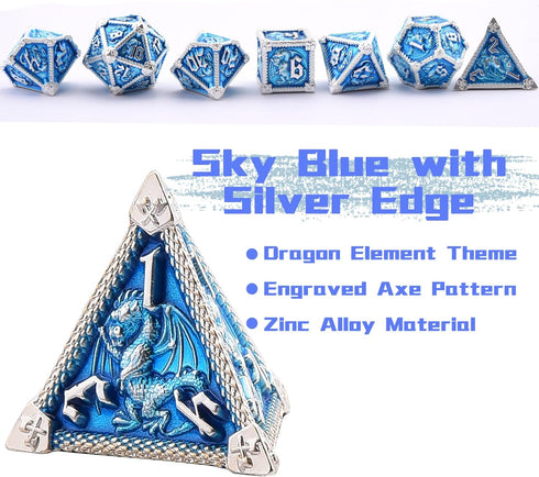 AUSTOR 7-Die Metal DND Dice Set: Polyhedral Dice for Dungeons and Dragons, Pathfinder, Warhammer, MTG