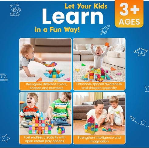 STEM Engine 100 Set Pc Magnetic Tiles Building Blocks for Kids Educational Magnet Toys for Preschool Learning, Creative