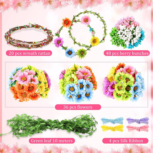 Syhood Daisy Crowns Making Kit, 109 Pieces Parts, Make Your Own Flower Crown Wreath Headbands and Bracelets Craft Kit Hair Accessories Handmade DIY Floral Crown Garland Kit Presents for Girls by Syhood