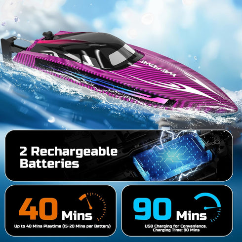 25+ WF17 2 30-40 WeFone Remote Control Boat for Adults, KMH Fast RC Speed Boat with LED Light for Kids, Self-righting