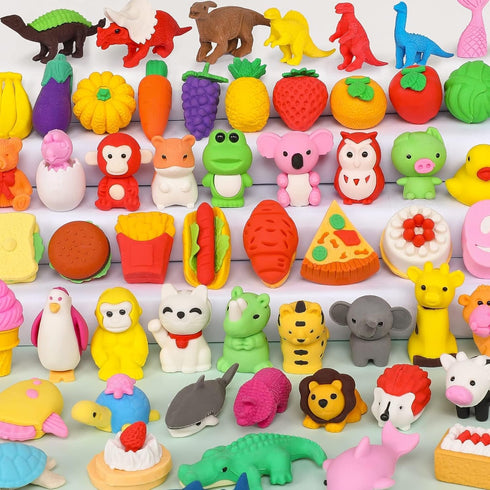 50 Pack Animal Erasers for Kids, Bulk Pull Apart 3D Puzzle Erasers, Classroom Rewards and Party Favors