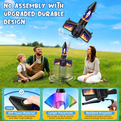 CGGSNDF 300 6-14 Rocket Launcher for Kids, Feet Flight Altitude Rechargeable LED Spinner Rocket with Remote Control