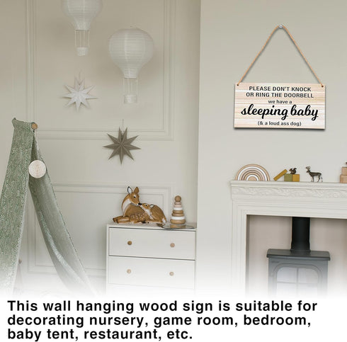 Ycyfckdr Bedroom-B06 Baby Sleeping Sign - Do Not Knock Or Ring Doorbell, Rustic Hanging Sign For Front Door, Nursery