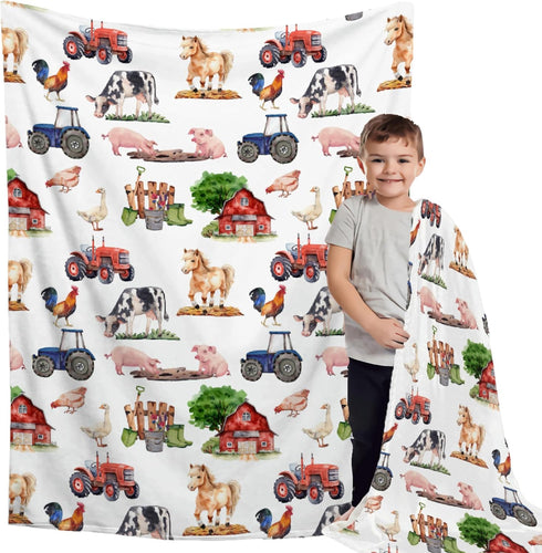 Buyyet Farm Animal Baby Blanket,Farmhouse Barn Neutral Baby Blanket for Boy Girl,Nursery Cow