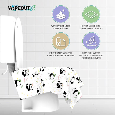 WIPEOUTX (20 Pack) 23x25 Inch Toilet Seat Cover XL Panda Print Toilet Seat Covers Disposable for Kids & Adults Soft
