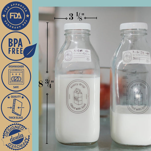 Set 2 Labels-32oz Breast Milk Pitcher with Lid- of & Airtight Leakproof Breastmilk Storage Containers for Fridge- Easy