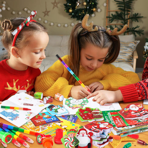 Stuffer24Set BenLouis Christmas Party Favors for Kids Xmas Classroom Gifts Prize Stockings Filler Coloring Books Bulk