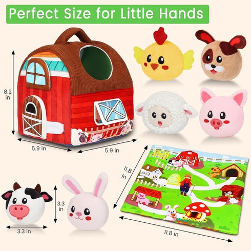 6-12 6 Avesa Baby Toys Months - Soft Barn Toy with Stuffed Farm Animals, Rattle - Montessori Toys for Babies Months Old