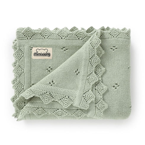 mimixiong Cotton Baby Blanket - Knitted Crochet Receiving Crib Nursery Swaddling Blankets for Newborn Baby Boy Girl