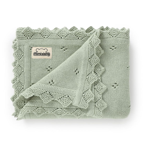 mimixiong Cotton Baby Blanket - Knitted Crochet Receiving Crib Nursery Swaddling Blankets for Newborn Baby Boy Girl