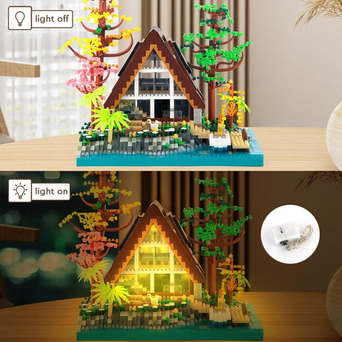A-Frame Cabin Building Set - Medieval Forest Cabin House Micro Building Block Set for Adults and Teens (2688 Pcs)