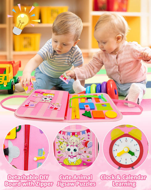 Exorany Busy Board Montessori Toys for 1-4 Year Olds, Sensory Educational Toys, Birthday Gifts for Toddlers