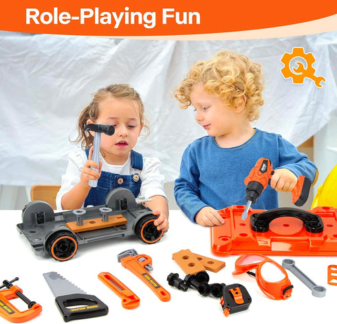 3 in 1 Kids Tool Bench - Zealous 79pcs Toddler Tool Set with Electronic Toy Drill for Boys Age 3+