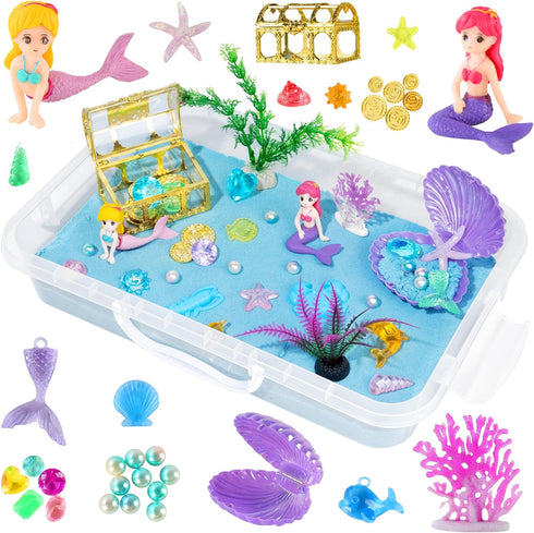 sikmcle Ocean Sensory Bin Blue Moldable Sensory Sand Kit Sandbox with Lid Colorful