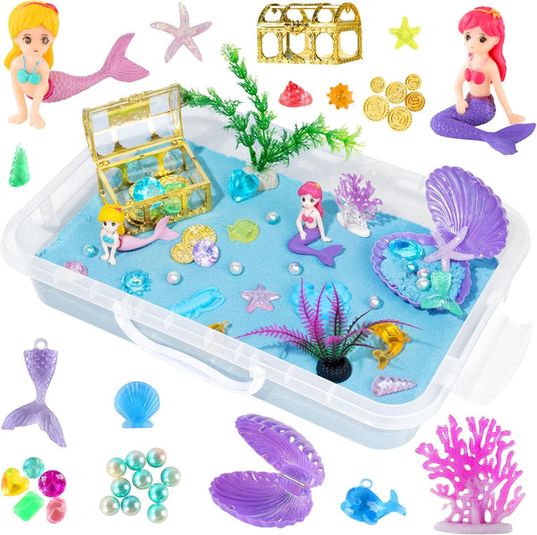 sikmcle Ocean Sensory Bin Blue Moldable Sensory Sand Kit Sandbox with Lid Colorful