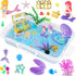 sikmcle Ocean Sensory Bin Blue Moldable Sensory Sand Kit Sandbox with Lid Colorful