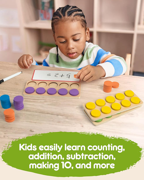 Set 1st 2nd Counters 3-8 SYNARRY Wooden Ten-Frame Math Manipulatives for Kindergarten Elementary Grade Homeschooling