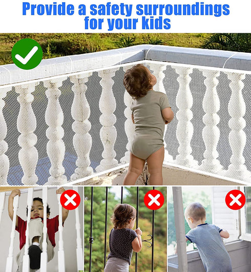 JIFTOK Baby Gate for Stairs, 10ft L x 2.66ft H, Mesh Netting Safety Net for Kids, Pets, Indoor & Outdoor (White)