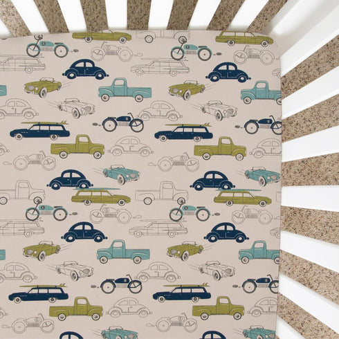 Glenna Jean Uptown Traffic Baby Crib Sheet & Diaper Changing Pad Cover Bundle Cars Trucks Motorcycles Racing