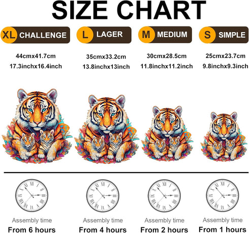 Wooden Puzzles for Adults, Tiger Family (L-270pcs) Unique Shaped Animal Wood Puzzles for Kids