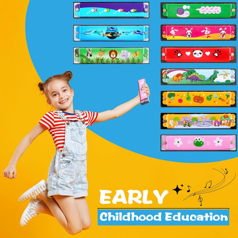 12 Pcs Cartoon Harmonica Toy, 16 Holes Musical Instrument for Boys & Girls, Beginner Party Favor Toys