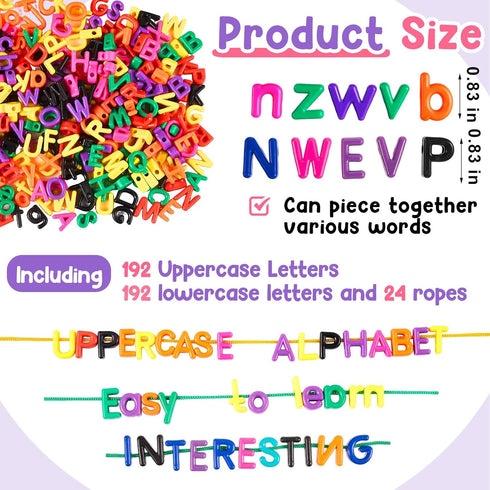 Wesiti 408 Pcs Lacing Letters Alphabet Learning Toys for Toddlers, ABC Beads for Fine Motor Skills & Spelling