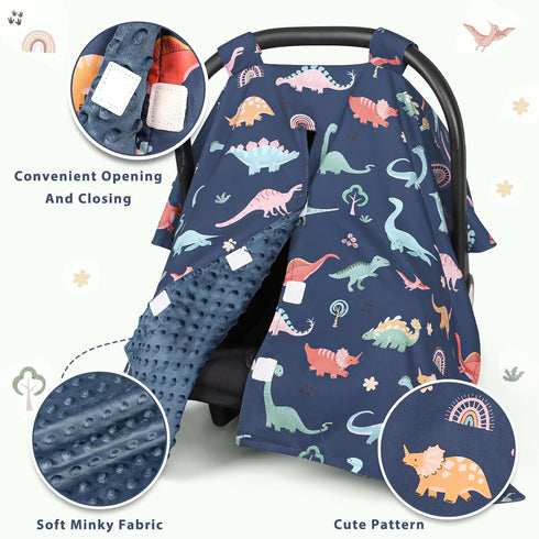 Car Seat Cover Baby, Peekaboo Opening Carseat Covers Baby Boy, Minky Infant Car Seat Canopy, Multi-Use Cover Protecting