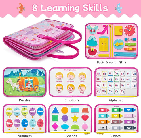 1 2 3 4, 3 4 Freebear Busy Board Toddler Travel Toys Quiet Book Sensory Board for Toddlers Montessori Educational Toys