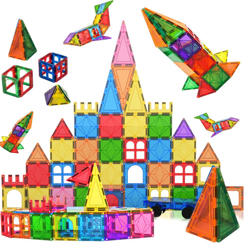Magnetic Tiles Clear Colors, Magnet Blocks for Kids, STEM Magnetic Blocks for Toddlers, Girls, and Boys